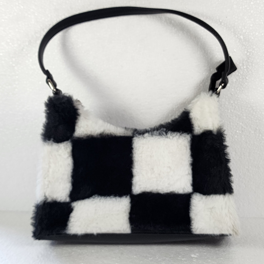 Madden NYC Checkerboard Faux Shearling Shoulder Bag - Black & White
